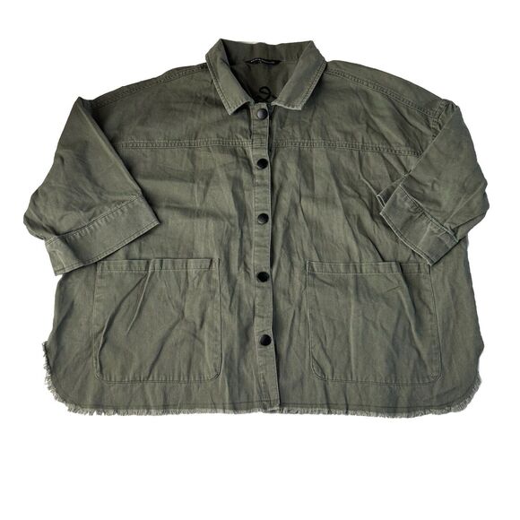 Rock & Republic Olive Green Short Sleeve Snap Button Crop Jacket Embroidered L - Picture 1 of 11